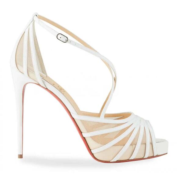 Christian Louboutin Filamenta 120 White Nude Mesh Cross Ankle Strap Heel Pump 42 - Picture 3 of 12
